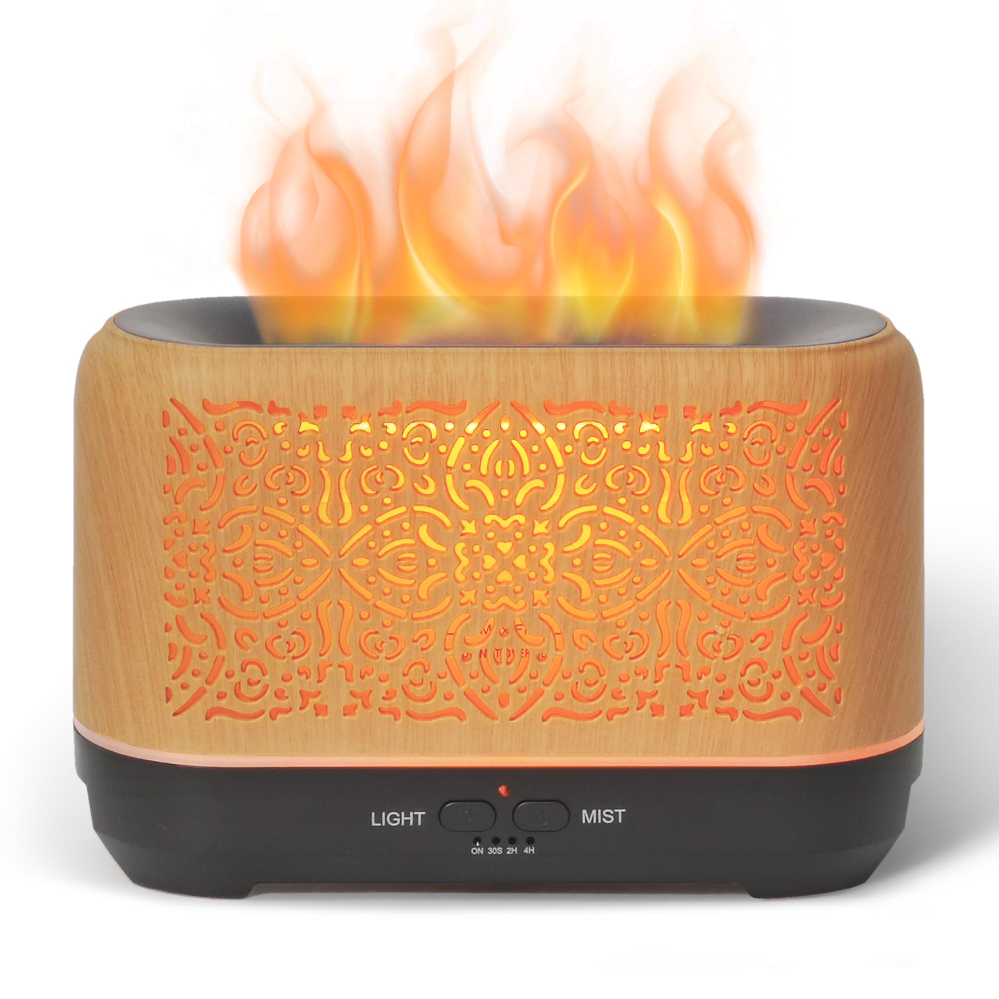 Earnest Living Essential Oil Diffuser Classic Flame Diffuser 200ml Timers Night Lights and Auto Off Function Home Office Humidifier Aromatherapy Diffusers for Essential Oils Wood