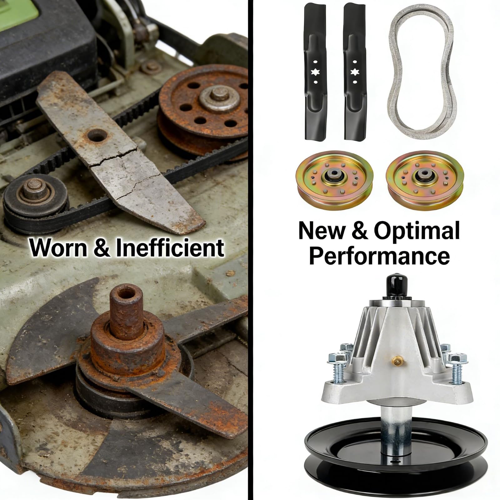 Kit de reconstrucción de cubierta de 42 pulgadas para MTD Cub Cad et TRO y-Bi lt, (2) husillo 618-04822 (2) cuchilla de cortacésped 742-04308 (2) 956-04129 polea tensora (1) correa 754-04060