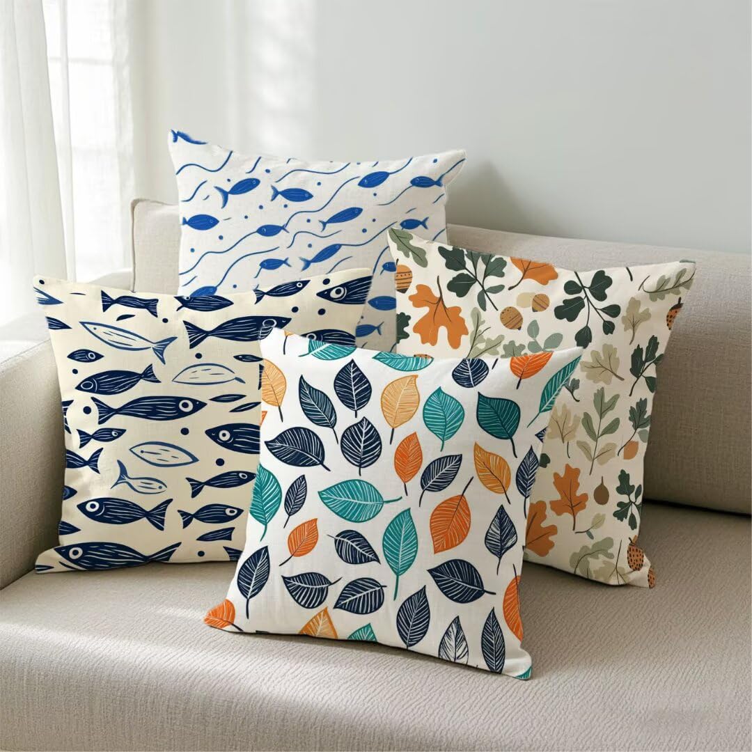 Federe Cuscini per Esterno 40 x 40 cm, Stile Scandinavo Copricuscini Divano Decorativi Set di 4 Geometria Copricuscino Impermeabili Lino Fodere Cuscini Decorativi per Giardino Soggiorno Sedie Ym28
