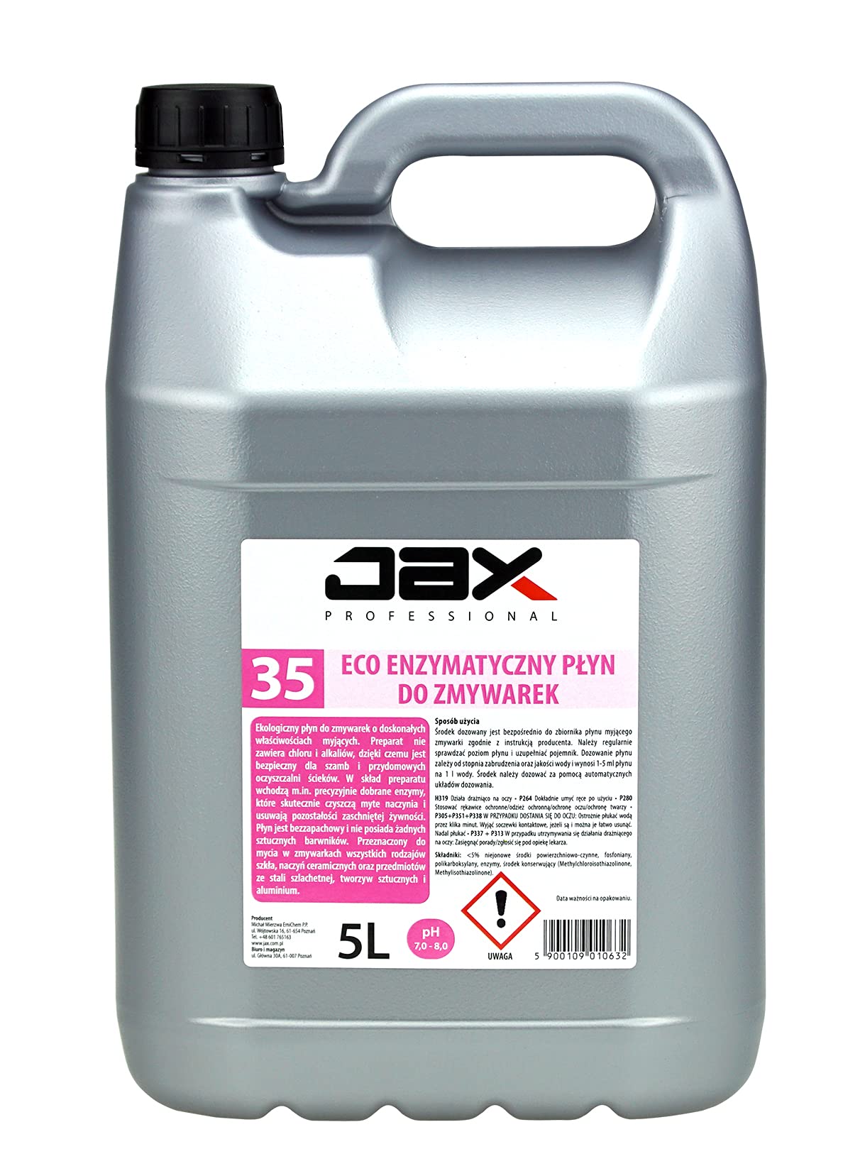 35 5L - ECO ENZYMATYCZNY PŁYN DO ZMYWAREK do mycia szkła, naczyń ceramicznych, mycia przedmiotów ze stali szlachetnej aluminium i tworzyw sztucznych