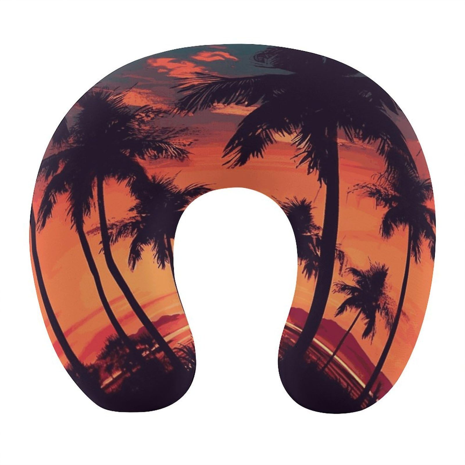 FekiLoot Palm Tree Summer Sunset Travel Pillow U Shaped Neck Pillow Comfortable Memory Foam Pillow Portable Soft Headrest Lightweight Neck and Head Support for Planes Trains Self-Driving Cars