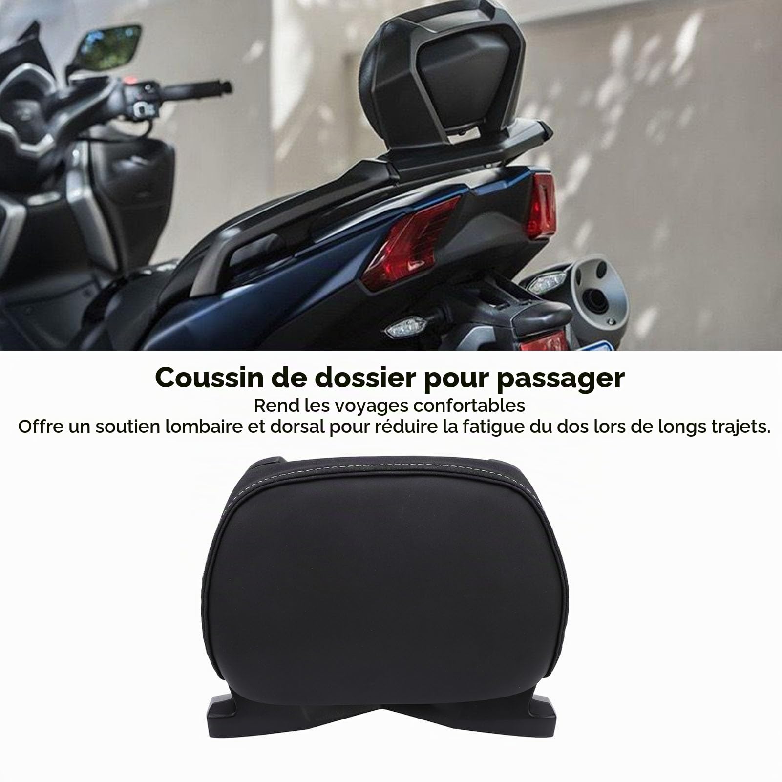 SIXRUN Coussin de Dossier de Moto pour Xmax 250, 300, TMAX 530, TMAX 560, Cuir PU, Éponge Haute Densité, Support Lombaire, Installation Facile