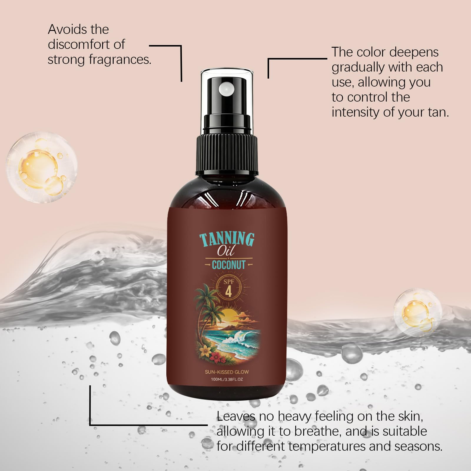 Tanning Oil Coconut, intensywny olejek do opalania z witaminami A i E, lekka konsystencja, 100 ml (1)