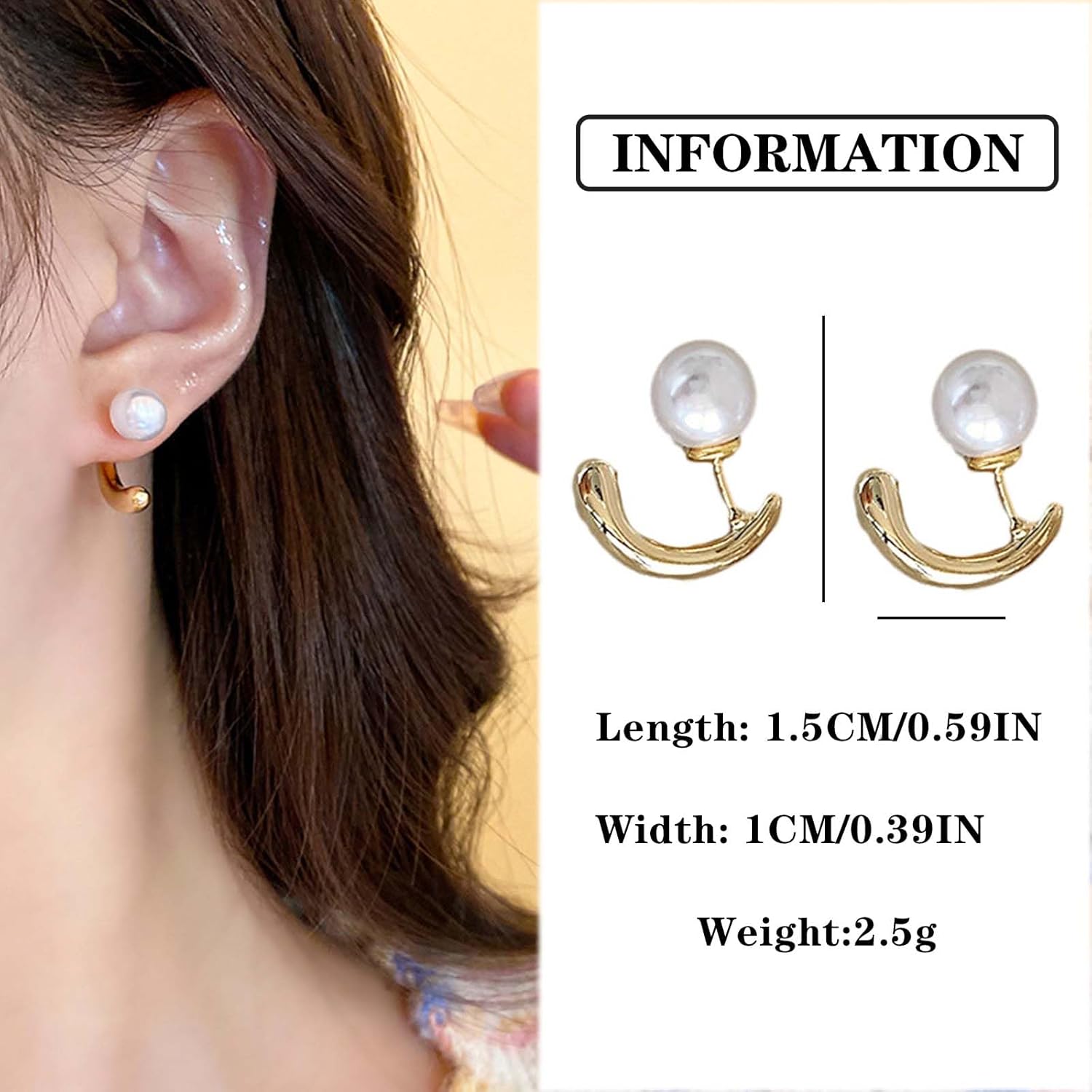 Pearl Jacket Women's Earrings Vintage Pearl Earrings Open Half Hoop Earrings Gold Pearl Studs Pearl Front and Back Earrings Jewelry for Girls Gifts - Image 5