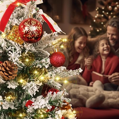 Miniatura 2 de Árbol de Navidad pequeño con luces  Mini árbol de Navidad con luces, árbol de Navidad flocado pequeño, árbol de Navidad blanco decorado, viene con