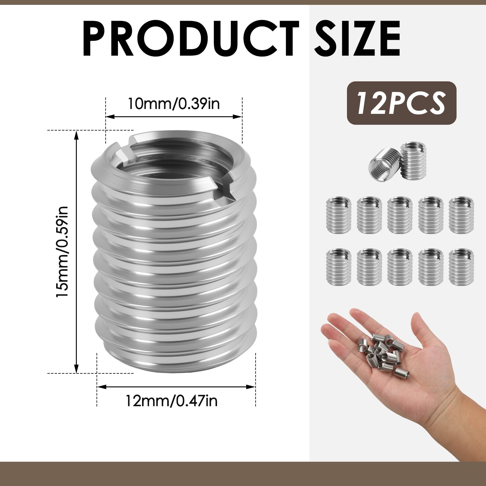 12 Pezzi Inserti Filettati M12 a M10 in Acciaio Inossidabile, Riparazione Filettata, Riduttori Filettati Inserti Riduzione, Manicotti di Riduzione di 15 mm per Progetti e Applicazioni Meccaniche