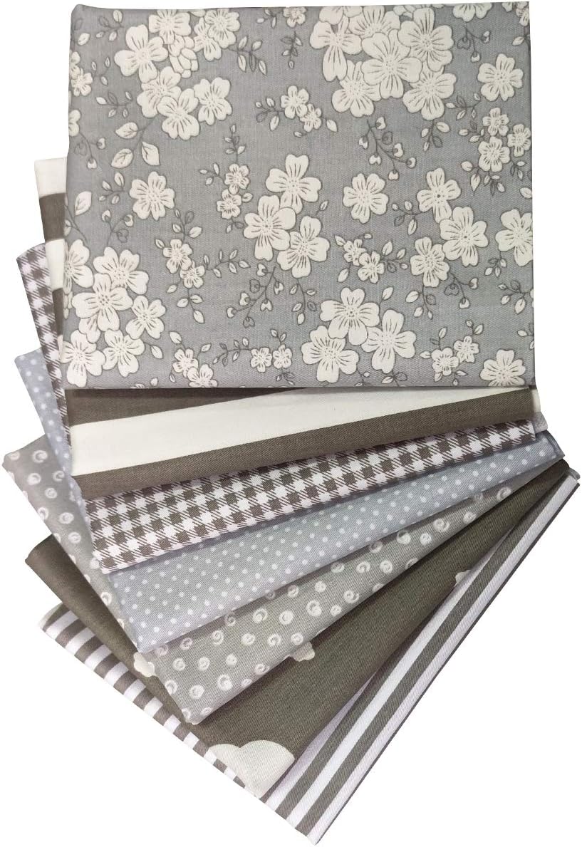 Misscrafts 7pcs Quilting Fabric 100% Cotton Craft Fabric Bundle Squares Grey Fat Quarters 18" x 22" for Patchwork DIY Sewing Scrapbooking