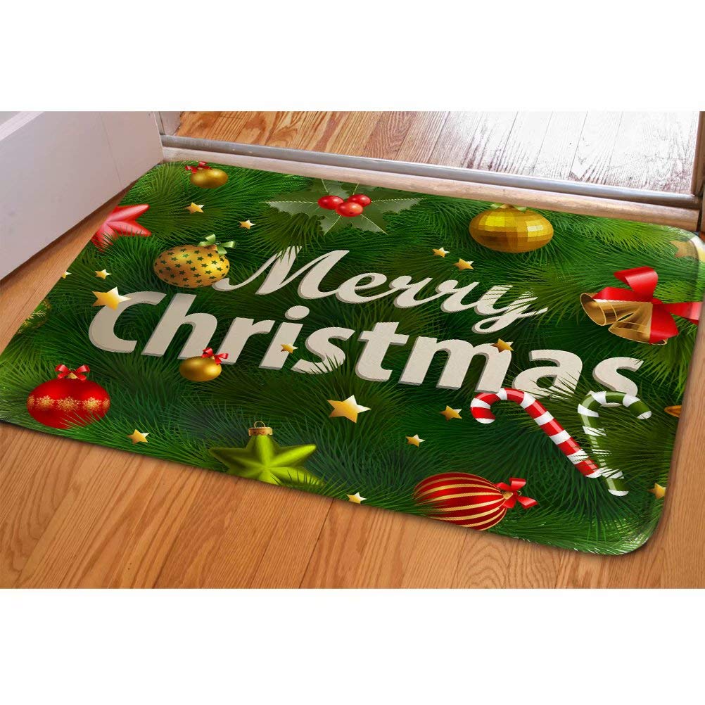 chaqlin Merry Christmas Decoration Doormat Flannel Floor Mat Non-slip Mat Christmas Home Decoration Door Mat Green โ image 1