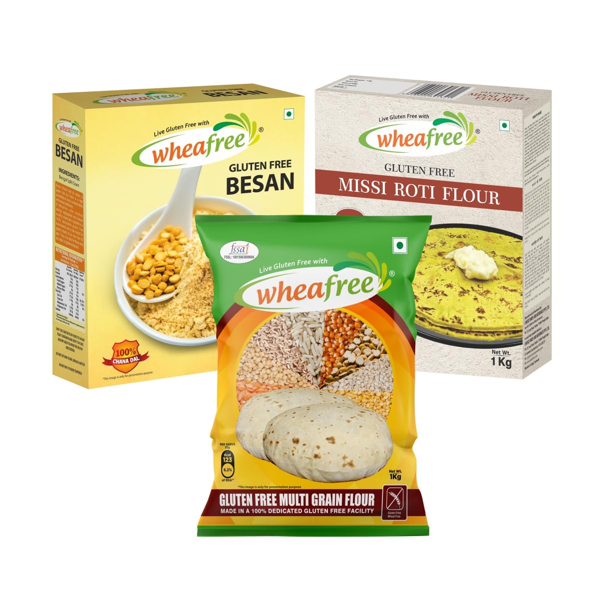 Wheafree Gluten Free Combo Pack Missi Roti Flour 1 kg + Multigrain Flour 1 kg + Besan 1 kg | High in Protein, Vitamins, Minerals and Micronutrients | 100% Natural and Gluten Free ingredients (B08KGHP2DN) Amazon Price History, Amazon Price Tracker