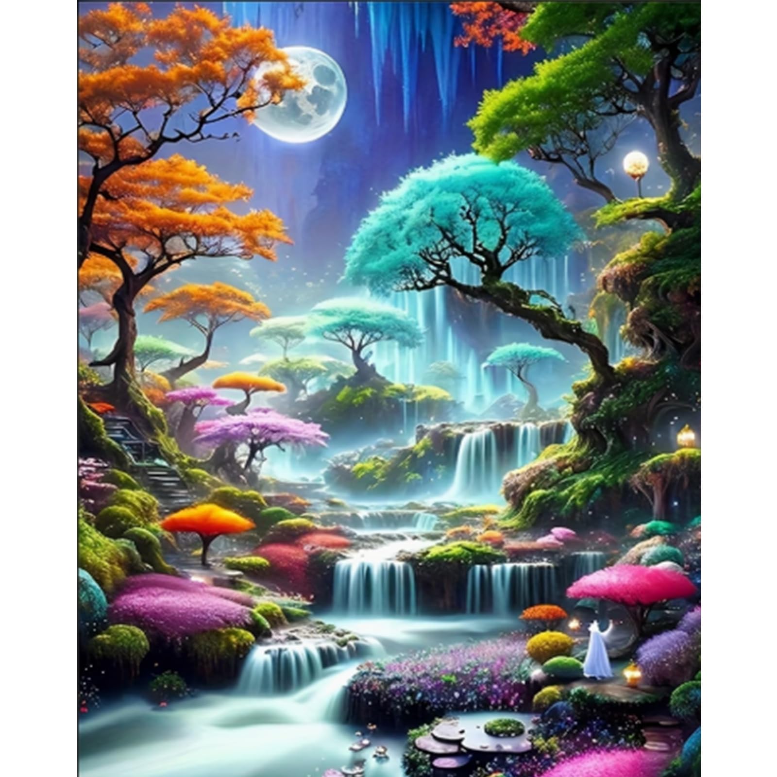 POETRYDRAW Moonlit Falls 11CT DIY Embroidery Kit 15.74x19.68in Needlepoint Cross Stitch Art & Crafts for Beginners & Home Decor