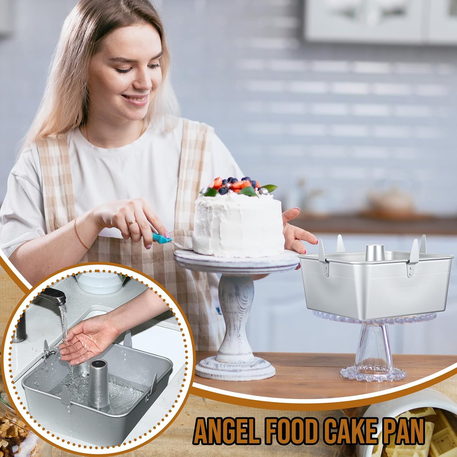 Vesici 10 Inch Square Tube Cake Pan with Cooling Feet Angel Food Cake Pan with Removable Bottom Non-stick Aluminum Alloy Pans for Baking Pound, Chiffon Cakes(Silver) - Image 5