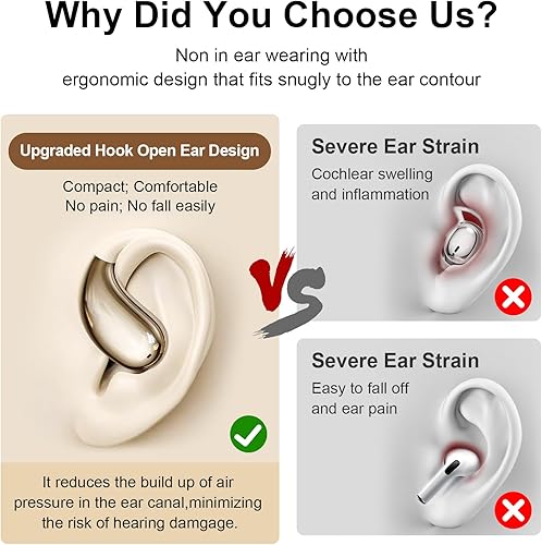 Miniatura 5 de Auriculares inalámbricos, auriculares de oreja abierta, auriculares de conducción ósea, auriculares de graves profundos impermeables para fitness y