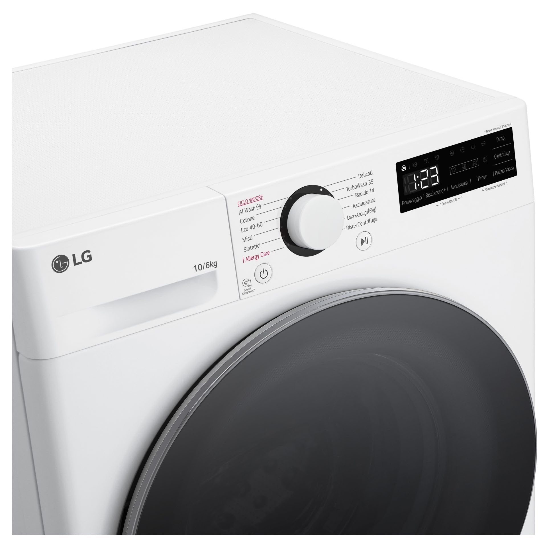 LG AI DD D4R5010TSWS Lave-sécheuse 10/6 kg Série R5 Classe D, Machine à laver et sèche-linge ensemble, 1400 tours, TurboWash360, Lavage à vapeur, Eco Hybrid, Allergy Care, Moteur Inverter Direct