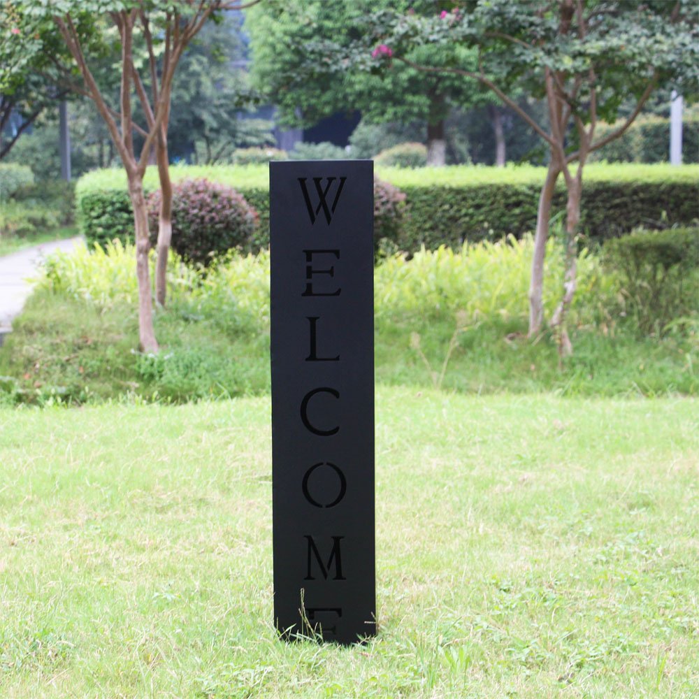Columna Negro Decoración Antorcha Letrero Metal Entrada Casa Hogar Welcome
