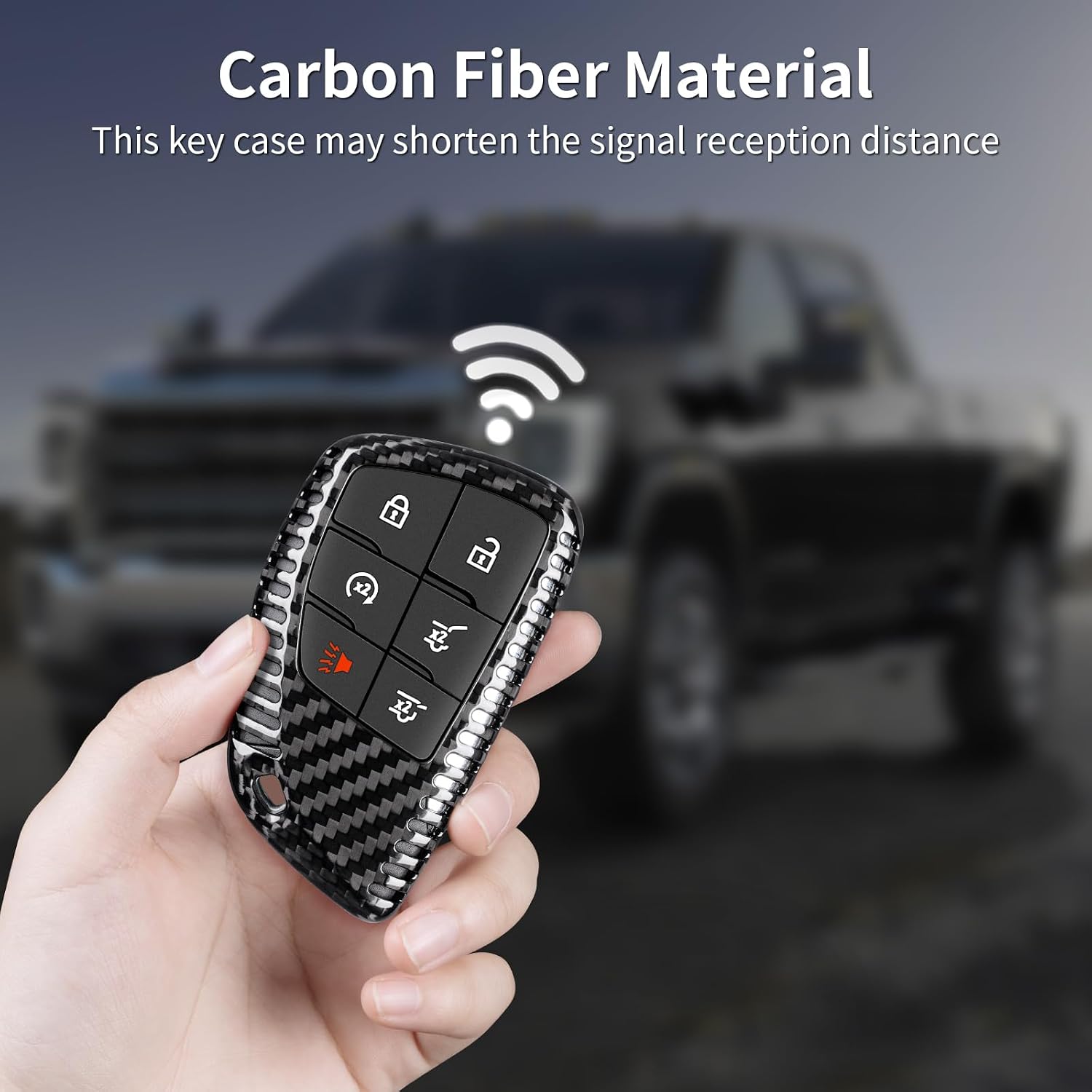 T-carbon Key Fob Cover Compatible with GMC with Key Chain, Real Carbon Fiber Key Fob Protector Compatible with GMC Sierra Yukon Denali, Chevrolet Silverado Suburban Tahoe 2021-2026,Black