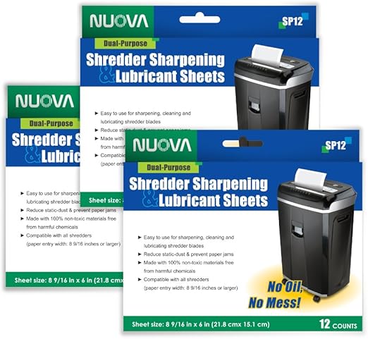 Nuova Shredder Sharpening & Lubricant Sheets - 36 Counts (12 X 3-Pack)