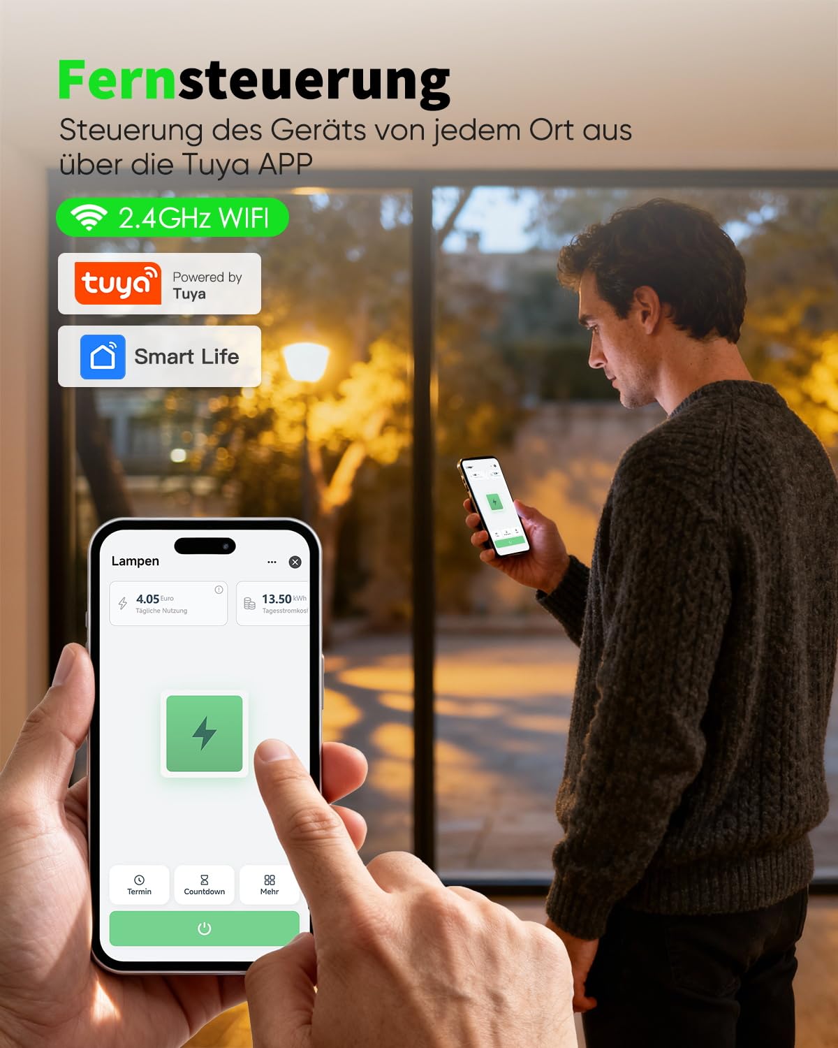 GreenSun WLAN Steckdose Outdoor 2er - Zeitschaltuhr Aussenbereich Außensteckdose mit Strommessung Zeitschaltuhr Timer Kompatibel mit Alexa Google Smart Life APP für Garten Terrasse IP44 16A 3680W