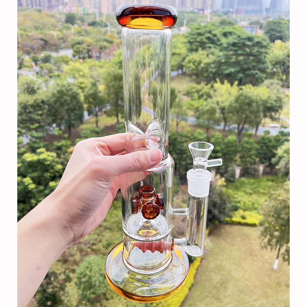 Schwere Glasbong, Höhe 33cm,Schwer 840g, Wasserbongs zum Rauchen, 18.8mm Schüssel, Shisahs,Filter Dicke Glas Bongs (Gelb)