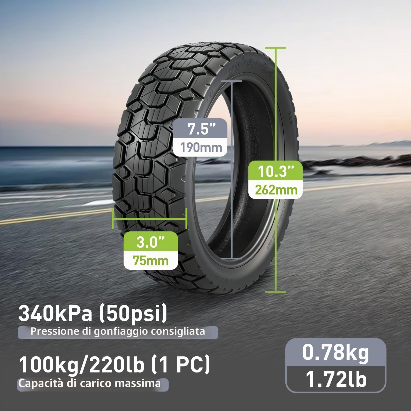 70/60-7.5 Pneumatico di Ricambio per Segway Ninebot ZT3 Pro Monopattino Elettrico 11 Pollici, Senza Camera d'Aria Anteriore/Posteriore (2 Pezzi)