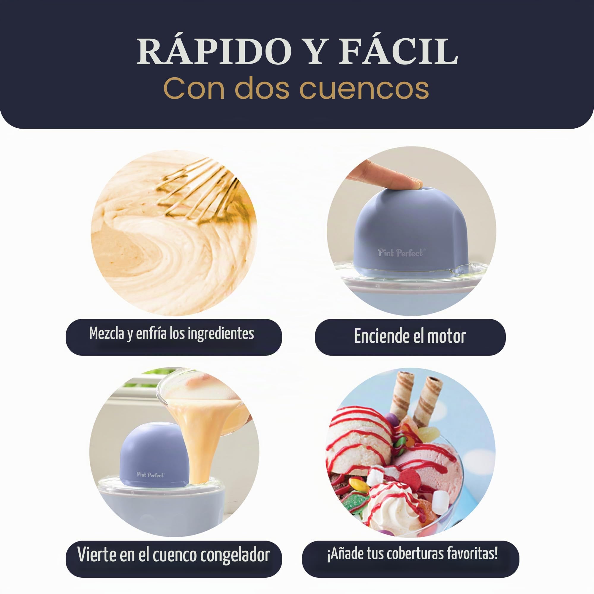 Americana by Elite Pint Perfect™ EIM1205DB - Máquina para hacer helado, 2 cuencos de congelación dobles de 1 pinta de capacidad, yogur congelado, sorbete, gelatina, bígaro
