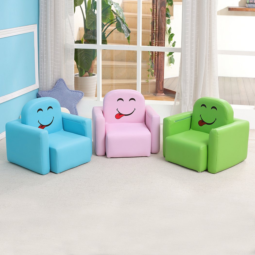 Sillón multifuncional para niños con mesa y taburete sonrisa divertida Azul