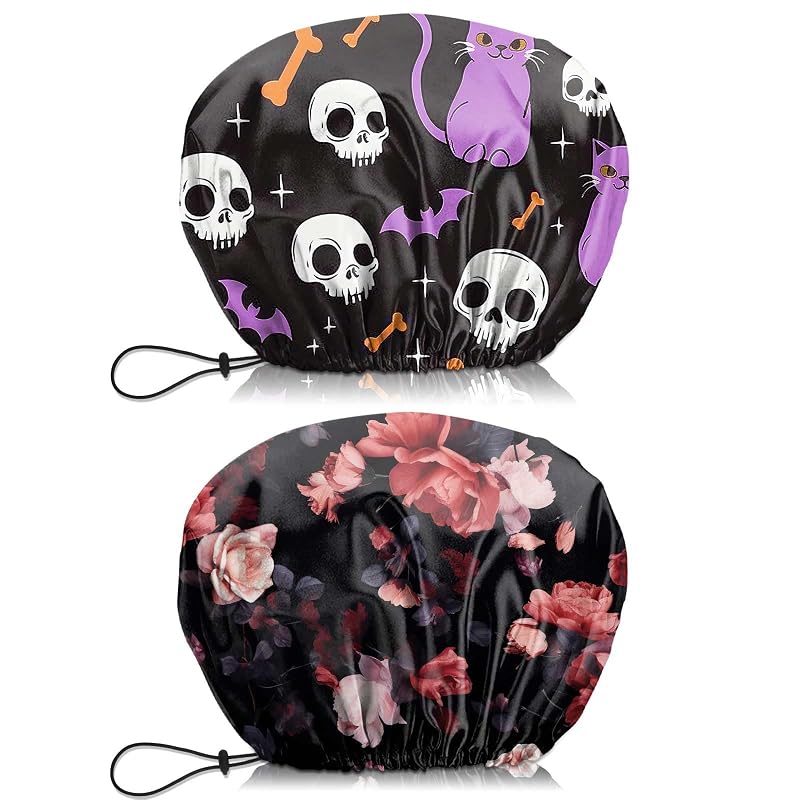 Touca de banho BHAHB reutilizável com camada dupla e ajuste elástico, Roxo e Vermelho, Pacote com 2