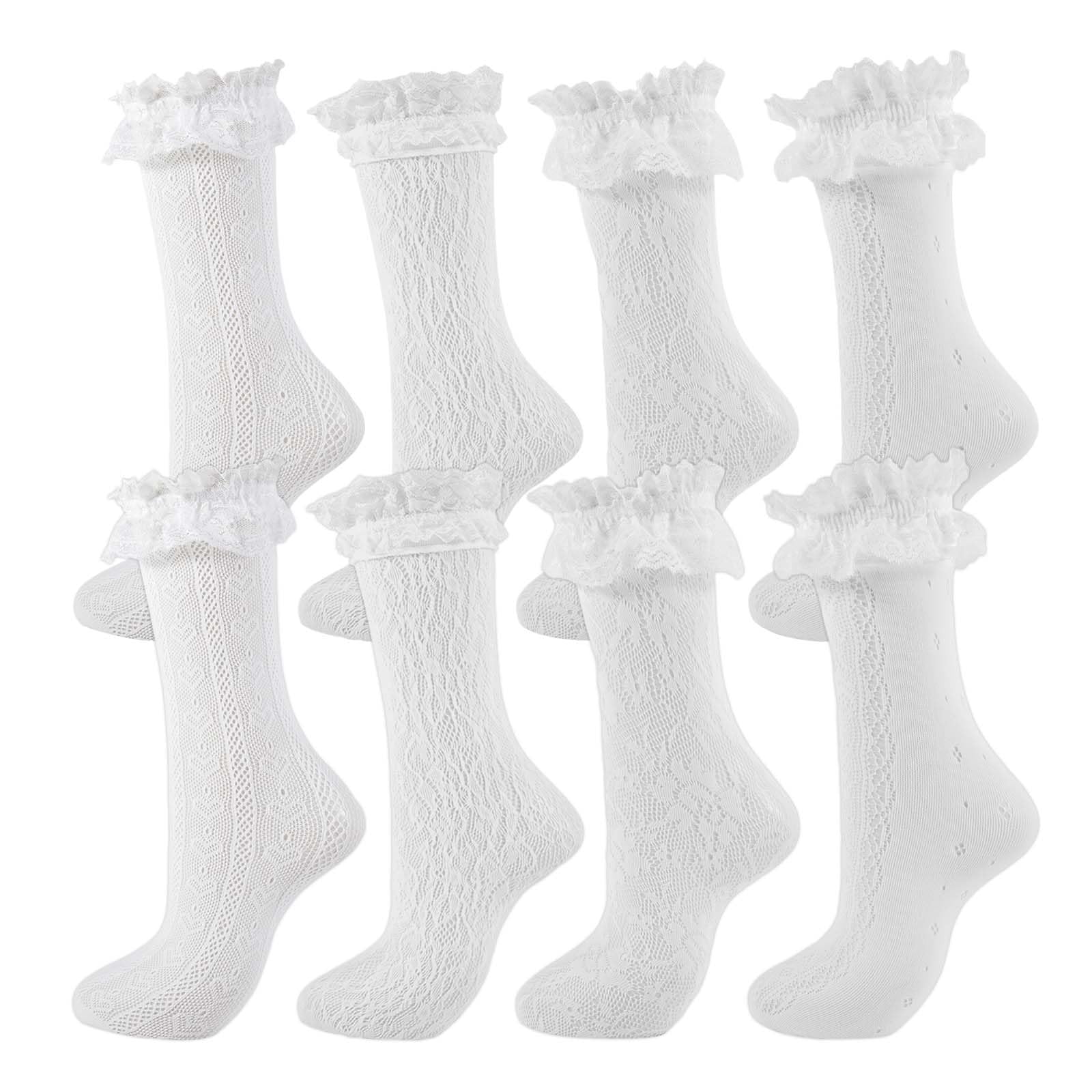 Womens Lace Ankle Socks Ruffle Frilly Socks,Mesh Lace Trim Lolita Sock,Cute Mesh Frilly Dress Sock for Women