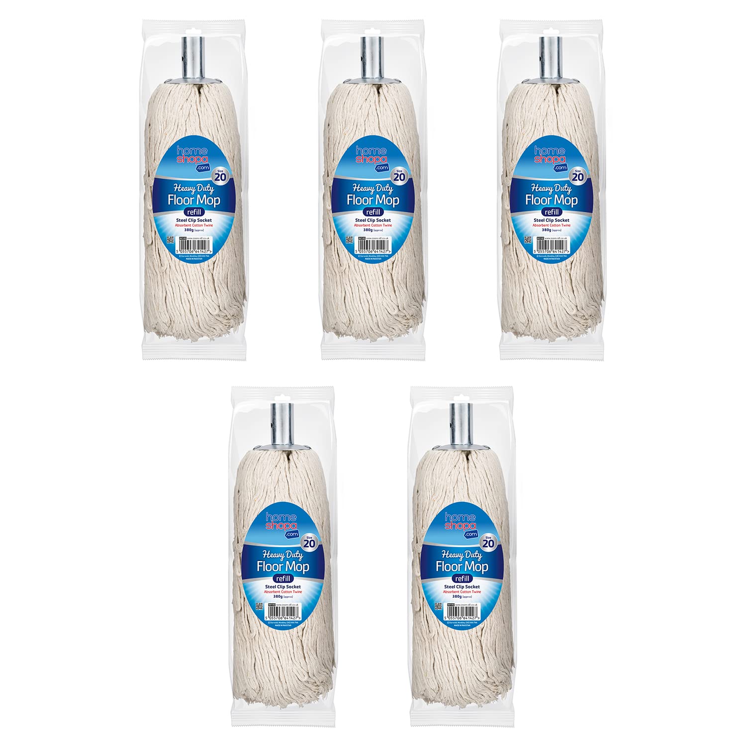 Homeshopa.com 5 Pack Homeshopa Cotton Mop Heads Replacement, 20 Size Super Absorbent Mop Refill Head With Metal Socket, Heavy Duty Floor Cleaning