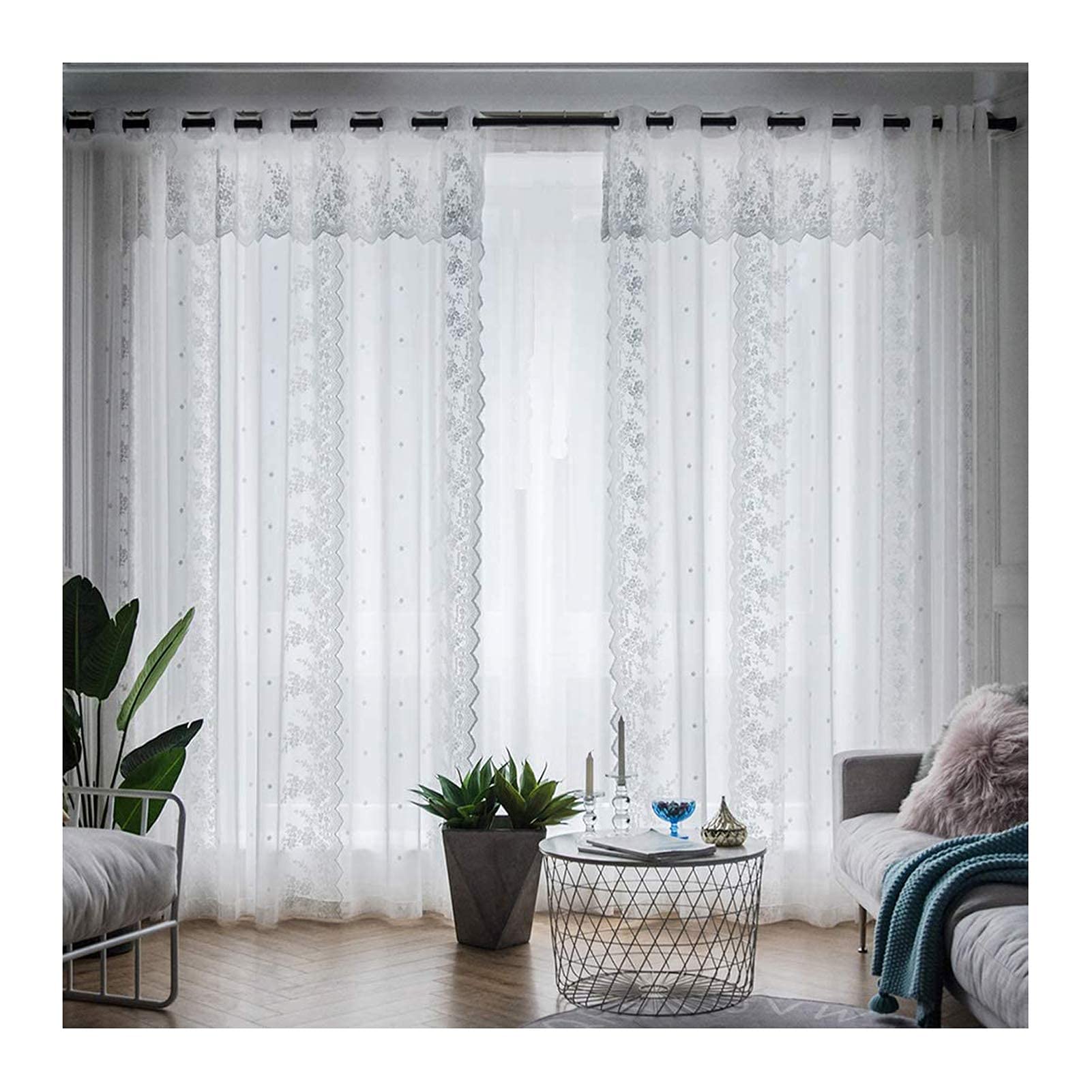 Rideaux en voile de broderie haut de gamme avec finitions macramé artisanales à oeillets