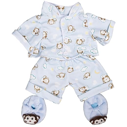 Blue Monkey Pajamas w/Slippers Teddy Bear Clothes Fits Most 8"-10" Build-A-Bear Buddies & Make Your Own Stuffed Animals