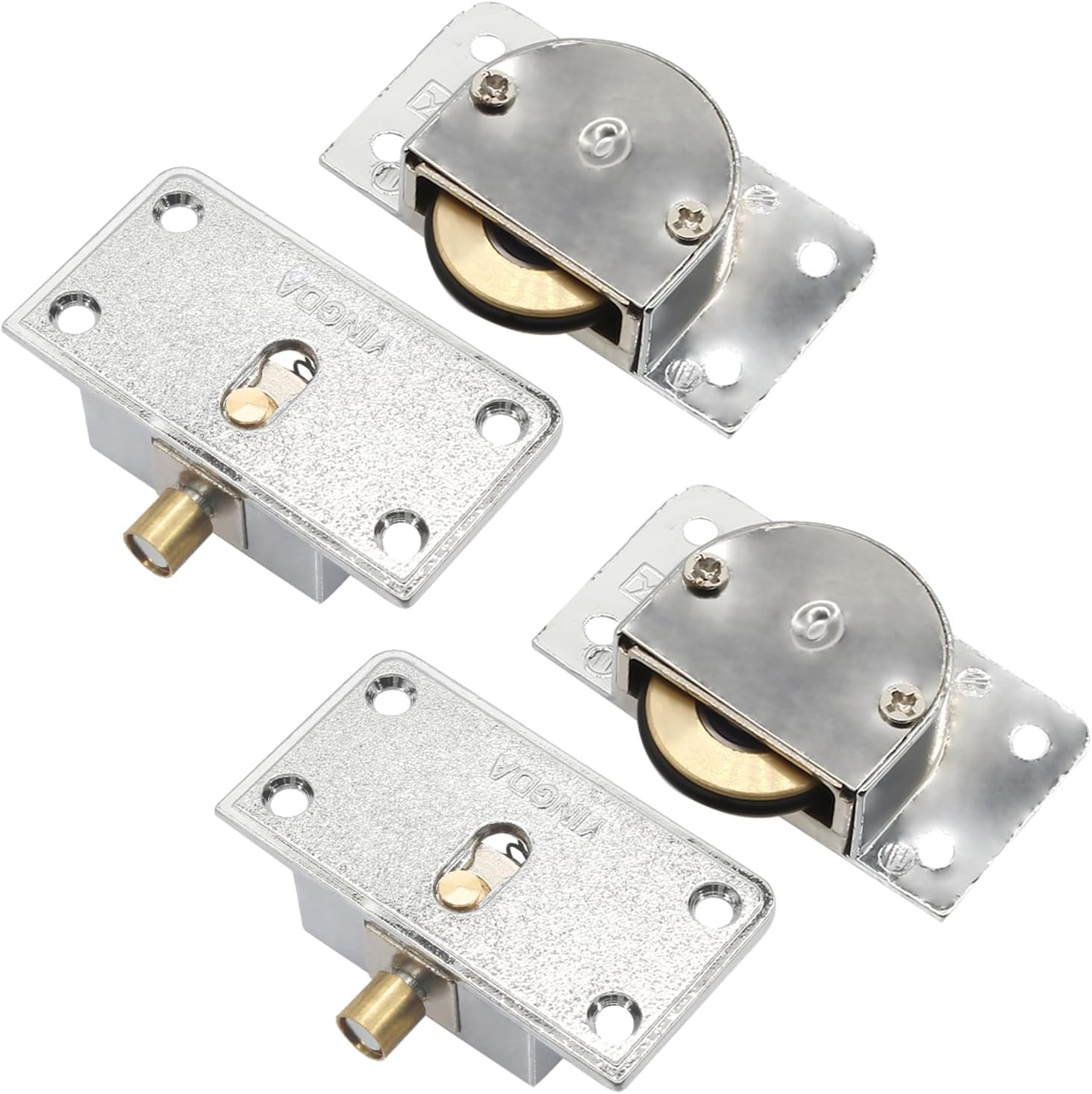 BokWin Sliding Door Pulley, 2 Pairs, Silver | Zinc Alloy, For Cabinet Barn Door, Wardrobe Closet, Sliding Door Hardware Roller