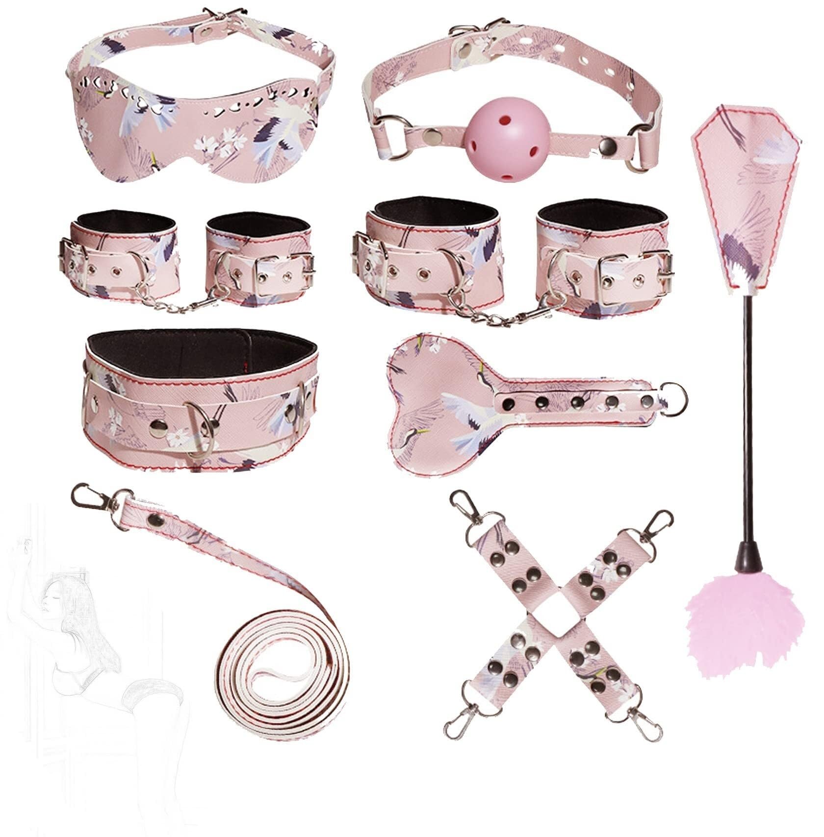 SM Bondage Set Erotisches Fesselset BDSM Sexspielzeug Fetisch 9 Tlg Requisiten Rollenspiele Sklave Extrem Flirten Fesseln Sexbetten For Frauen Männer