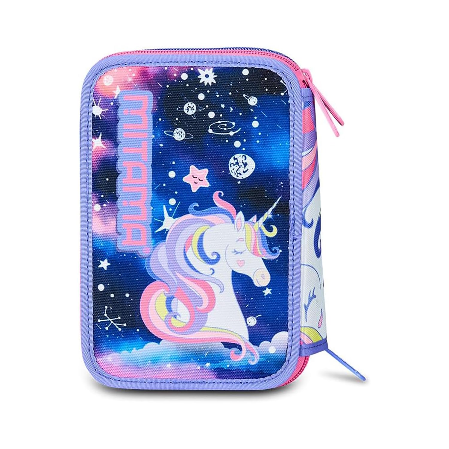Mitama Astuccio Scuola 3 Scomparti, TRIPLO MAGIC PINK, Contenuto 47 pz, Completo di Matite, Pennarelli, Portapenne Scuola Elementare Bambina, 064512-000