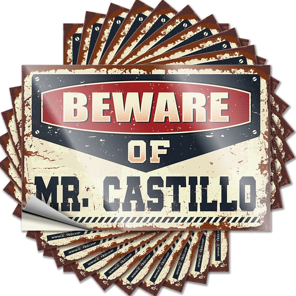Funny, Decal Funny Bumper Quote Stickers, Vintage No Residue Decals for Luggage | Dart Party Favor Custom Beware of Mr. Castillo(8X12CM)