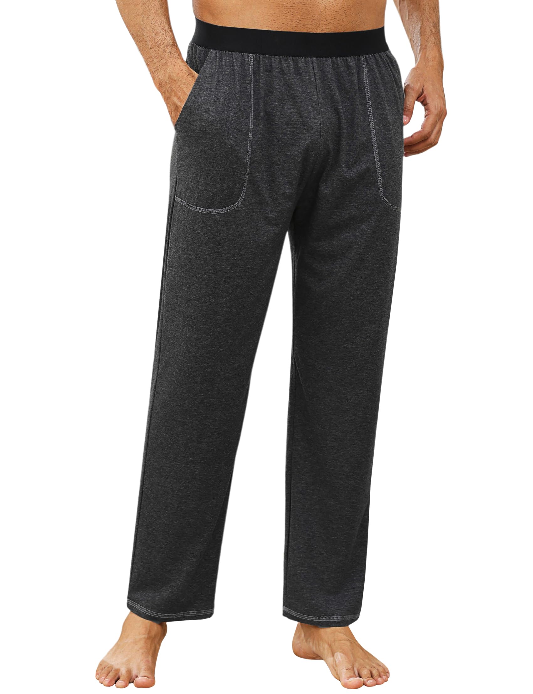 Crewhpo Schlafanzughose Herren Lang Pyjamahose Baumwolle Lange Schlafhose Einfarbige für Männer Nachtwäsche Haushose Freizeithose Yogahose mit Taschen