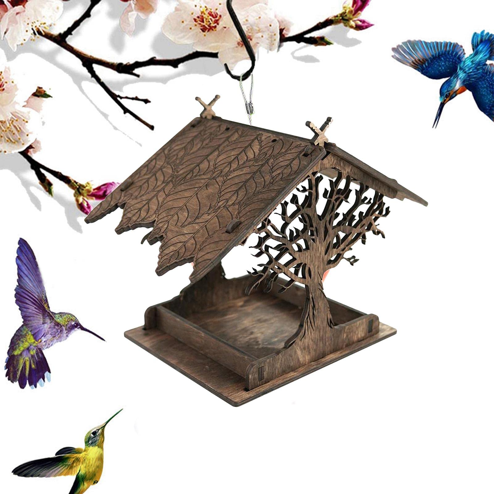 Nido for Uccelli ， Casetta for Uccelli Habitat appollaiato Tasca, Mangiatoia for Uccelli in Legno Massiccio, Giardino Decorativo Appeso con Tetto, Uccelli Resistente alle Intemperie Altalena Giocattol