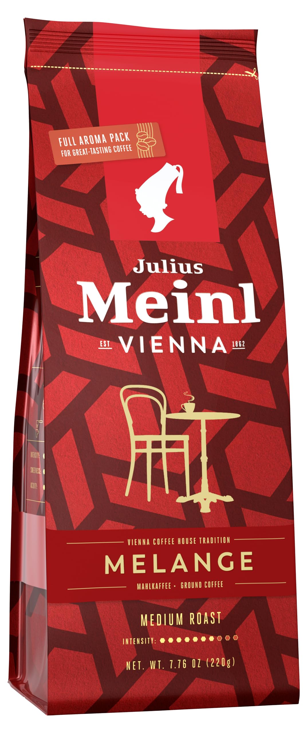 Vienna MELANGE Ground Coffee, Coffee House Tradition, Medium Roast, Intensity 7, 220g