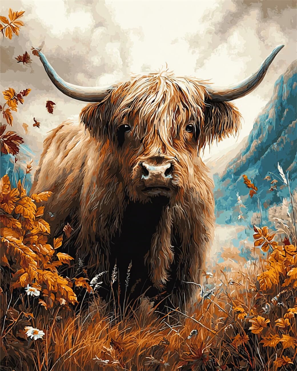 RKFLGEW DIY Bead Embroidery Kit Highland Cattle Paintings 50x70cm