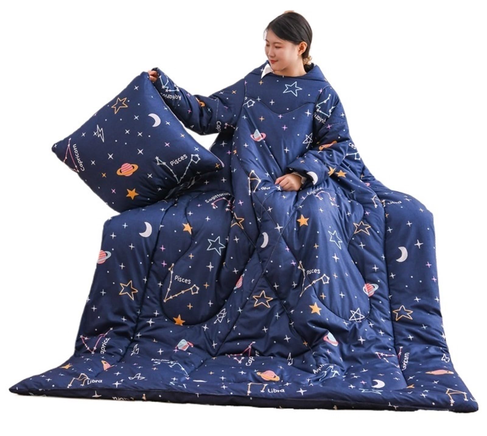THUCHENYUC Lazy Quilt With Sleeves, Winter Warm Thickened Soft Wearable Quilt Walking Blanket For Office Sleeping Reading, Style 2, 47.2 * 59in
