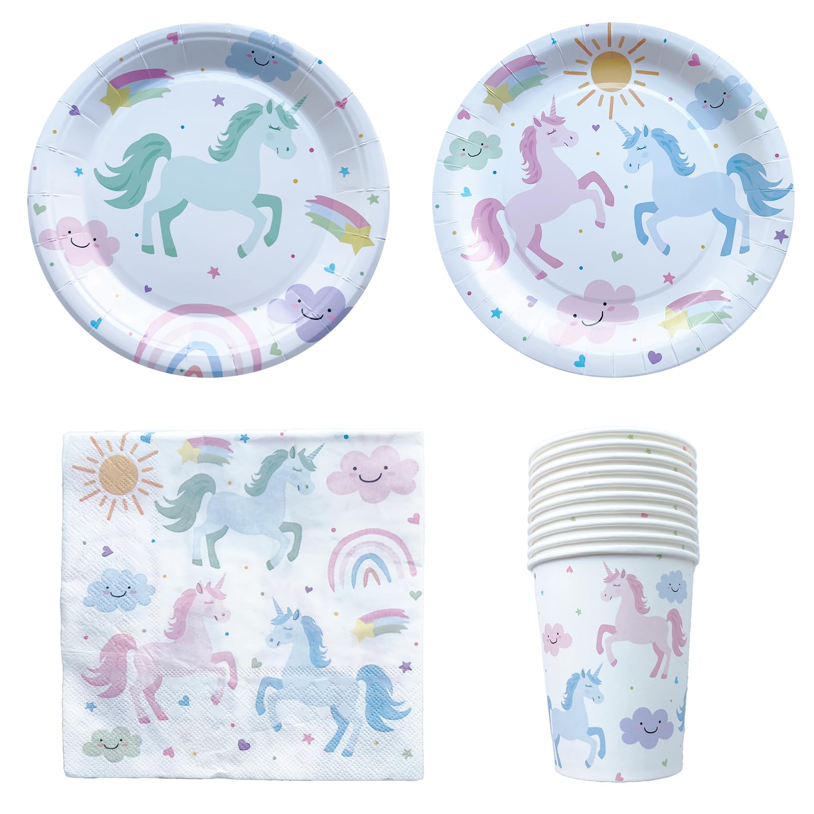 widenlise 50 Pcs Unicorn Party Tableware Set,Disposable Unicorn Pattern Birthday Paper Plates,Paper Plates Papers Cups and Napkins,for Birthday,Wedding,Baby Shower Party