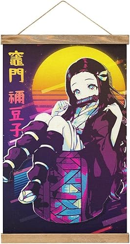BAWUTZ Nezuko Kamado - Póster retro de desplazamiento para pared, pintura colgante, marco de madera, kit magnético para decoración de sala de estar,