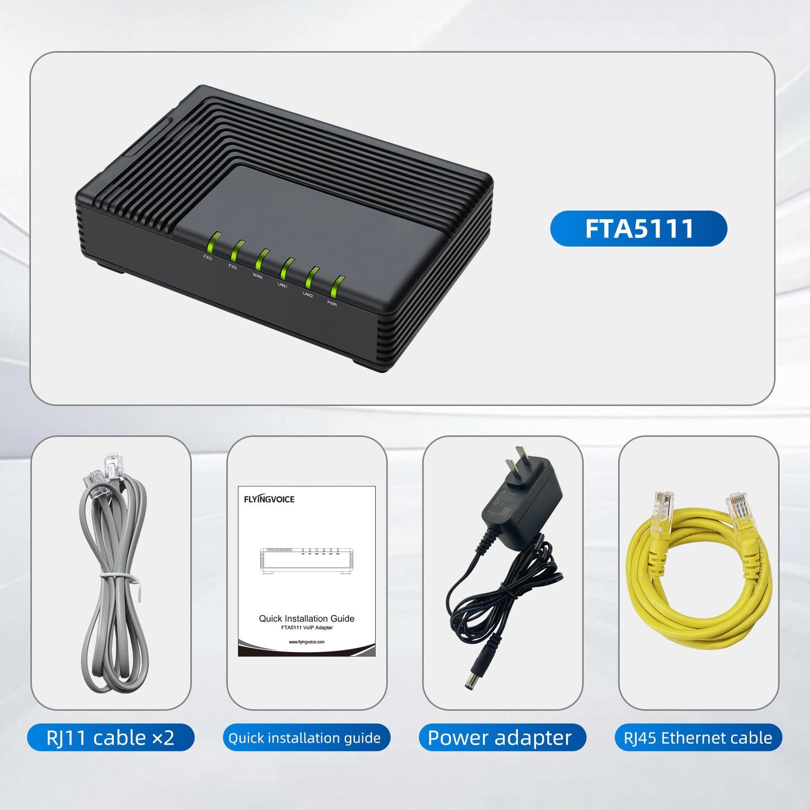 FLYINGVOICE FTA5111 Adaptador de teléfono analógico, 1 puerto FXS y 1 FXO, supervivencia independiente, enrutamiento de llamadas, conferencia de 3 vías, adaptador VoIP para pymes, soporta fax sobre IP