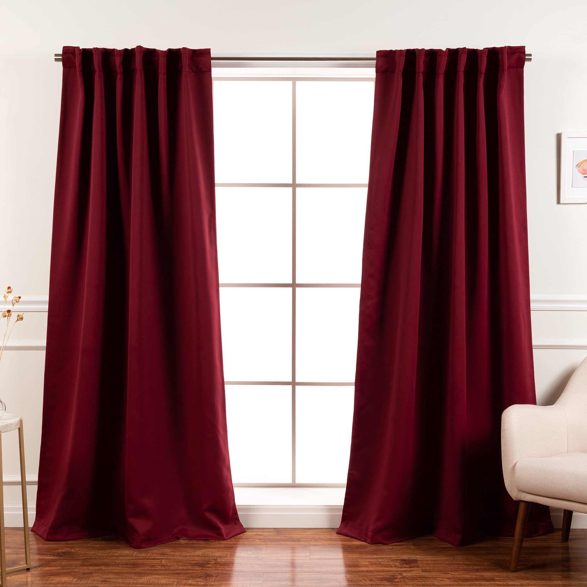 Best Home Fashion Premium Curtain Panels - Solid Thermal Insulated Window Treatment Drapes for Bedroom - Back Tab & Rod Pocket – Burgundy - 52" W x