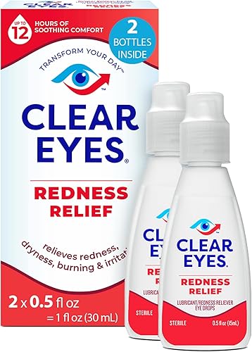Clear Eyes Gotas para los ojos para aliviar el enrojecimiento, 0.5 onzas, paquete doble