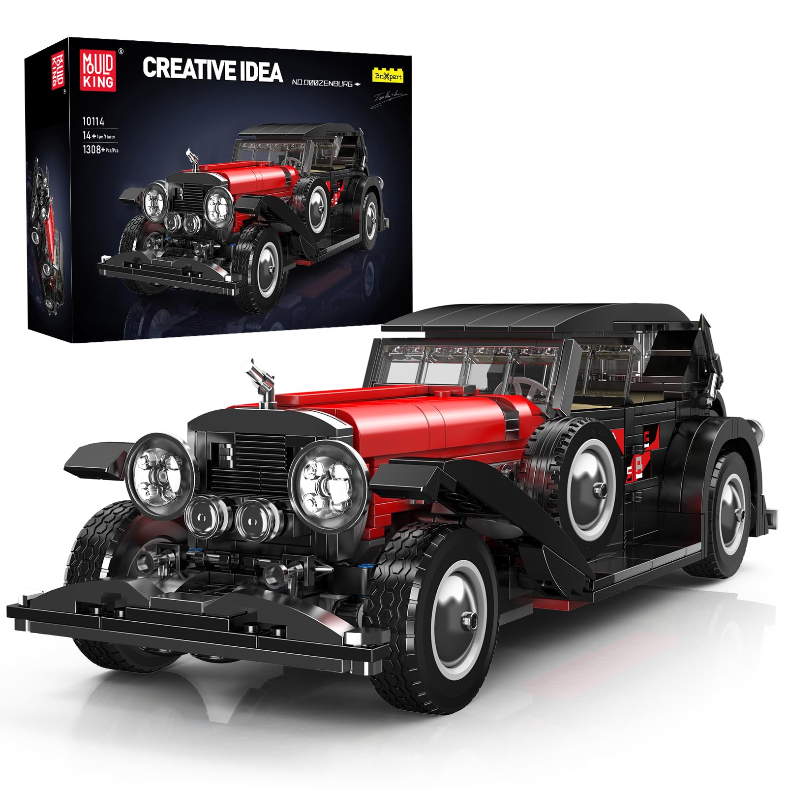 Mould King Classic Car Building Toy Set, MOC Vintage Model Building Block Kit, Technology Retro Car Toy for Adult Age 14+, Static Version