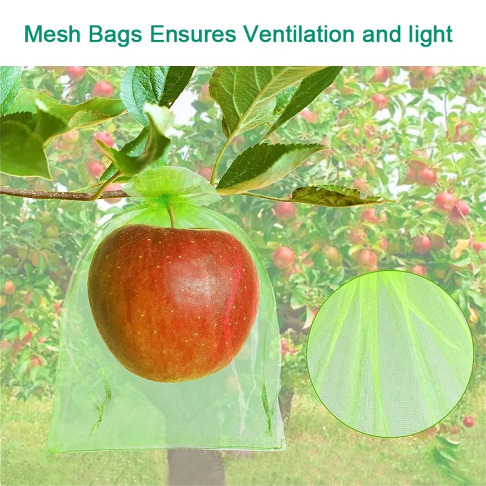 Lot de 120 sacs de protection réutilisables en organza pour arbres fruitiers avec fermeture à cordon de serrage Vert 25 à 35 cm