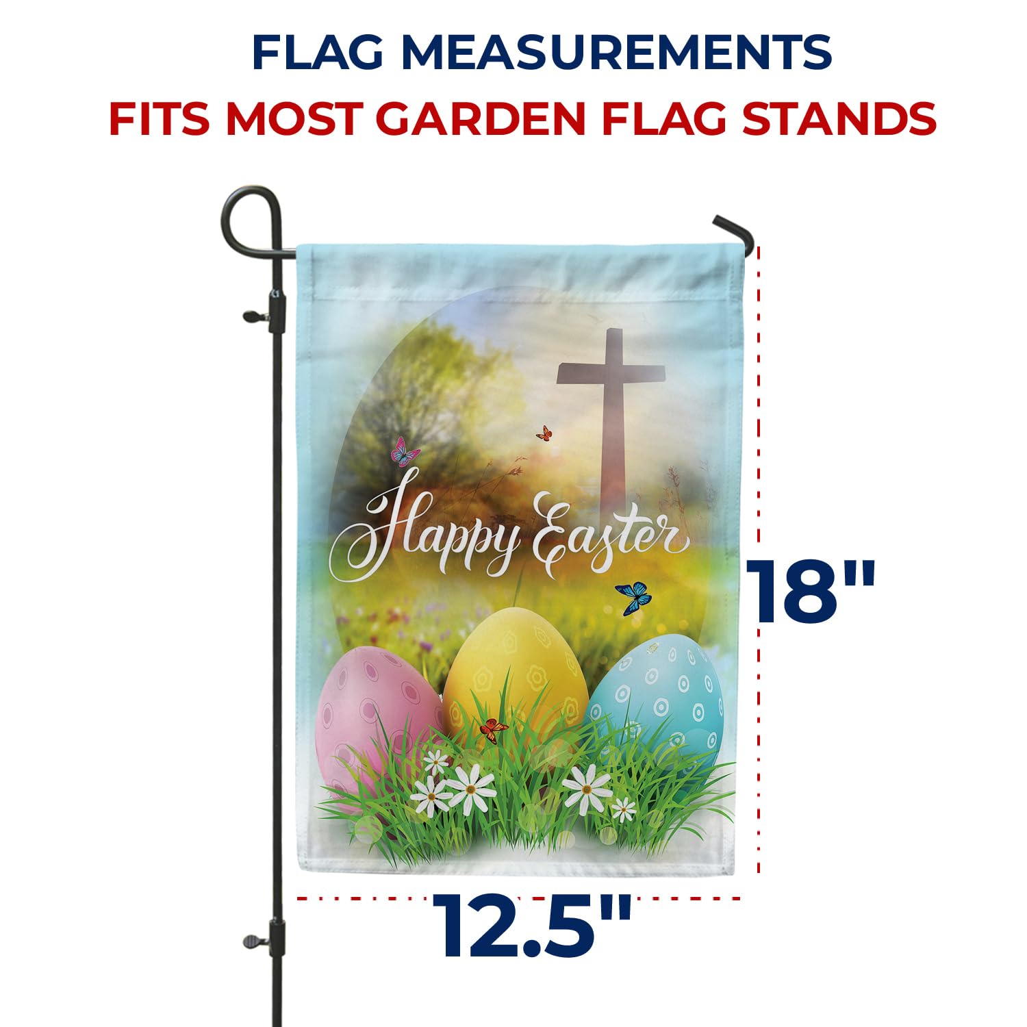 'America Forever Happy Easter' flaga ogrodowa 30 x 45 cm religijny krzyż święta wiosna sezonowe podwórko na zewnątrz dekoracyjne dwustronne jajka wielkanocne flaga ogrodowa