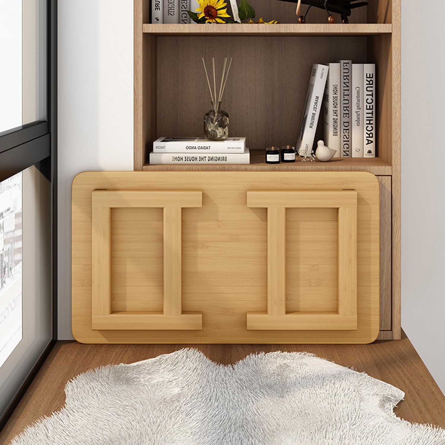 WTTTTW Vintage Japanese Tatami Table, Foldable Solid Wood