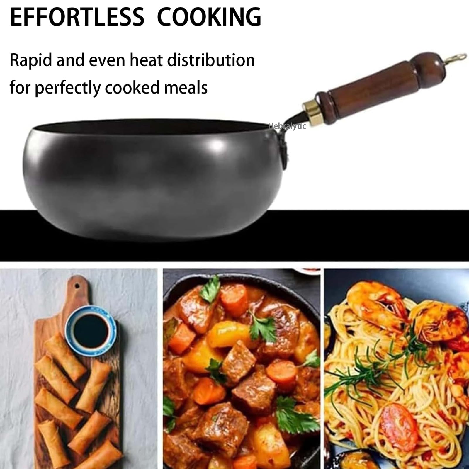 Wok Non Rivestito, A Forma Arrotondata, In Ferro Forgiato A Mano, Antiaderente, Utilizzabile Come Pentola per Stufati O Friggitrice per Piani Cottura A Induzione e A Gas(No lid,26cm)