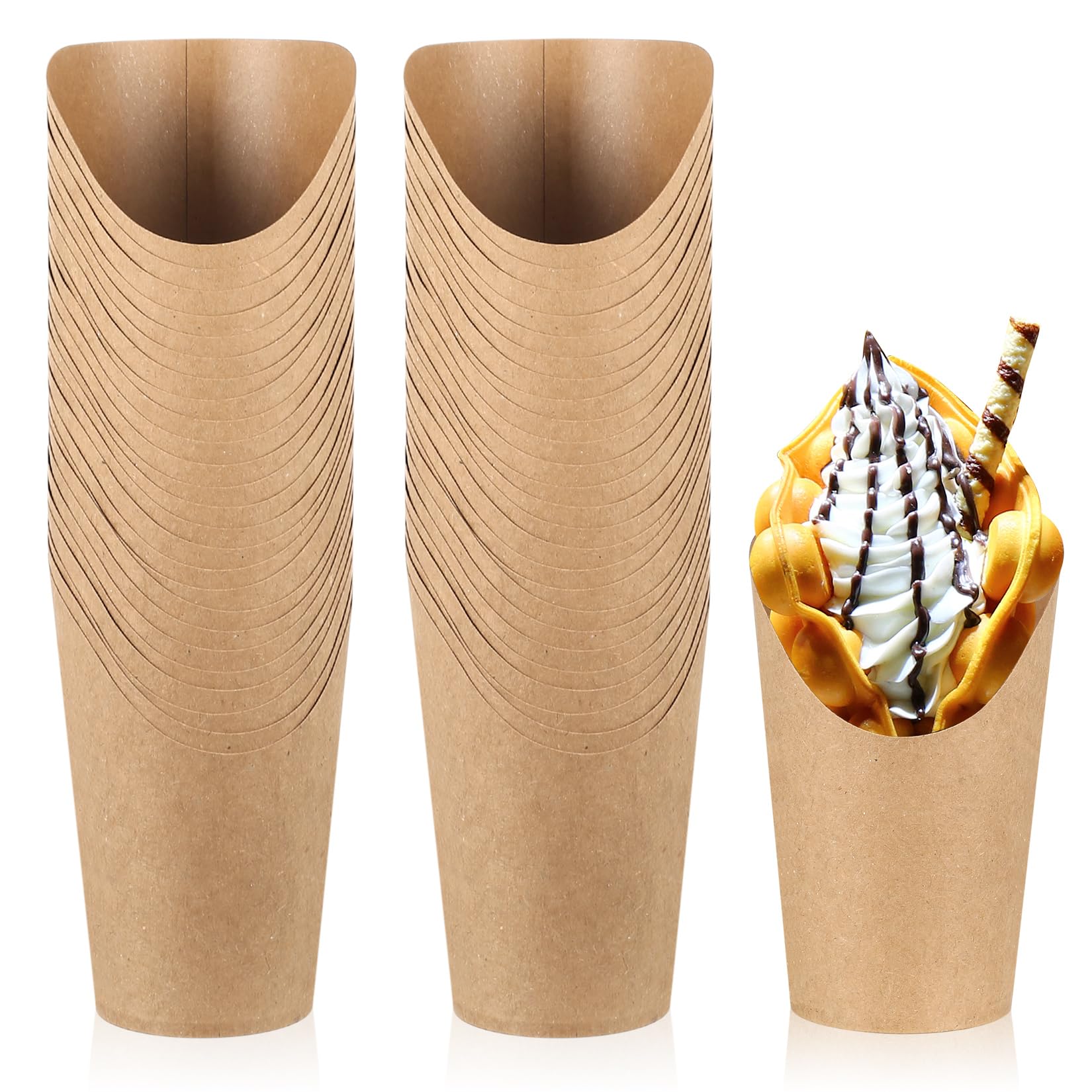50 Pezzi Porta Patatine Fritte in Carta Kraft, 12 Once Bicchieri per Waffle, Supporto Sacchetti Snack